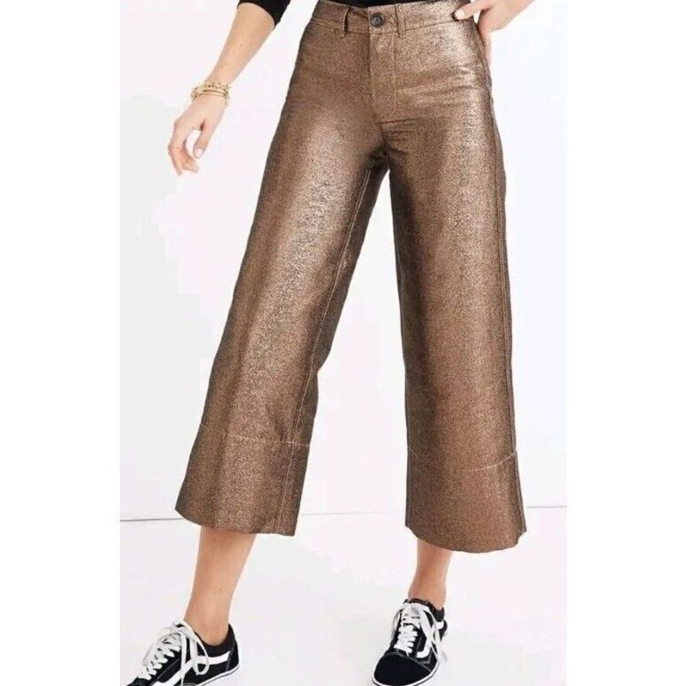 Madewell Pants Size 32 Rose Gold Bronze Metallic Emmett Wide Leg Cropped